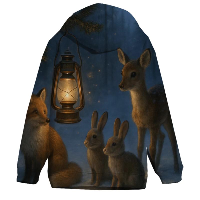 Lantern In A Forest Clearing With Winter Animals lightweight hoodies