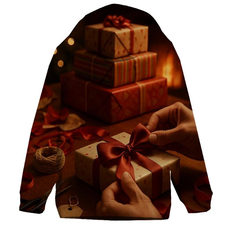 Wrapping Table Chaos In Soft Firelight pullover hoodies