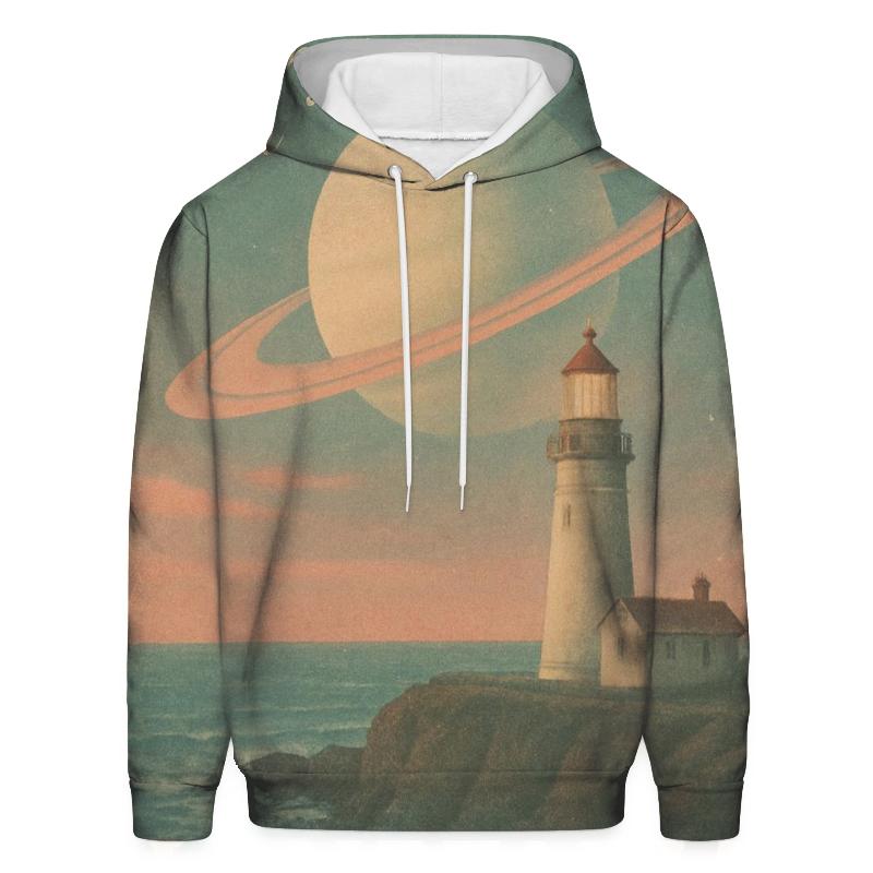 Faded Coastal Lighthouse Saturn Postcard premium hoodies