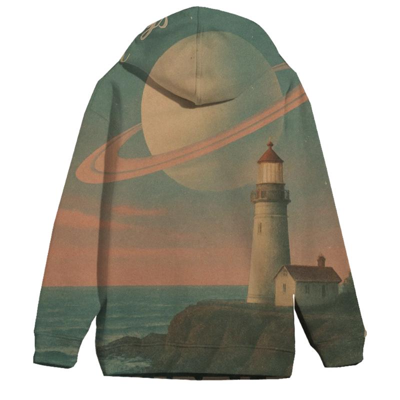 Faded Coastal Lighthouse Saturn Postcard premium hoodies