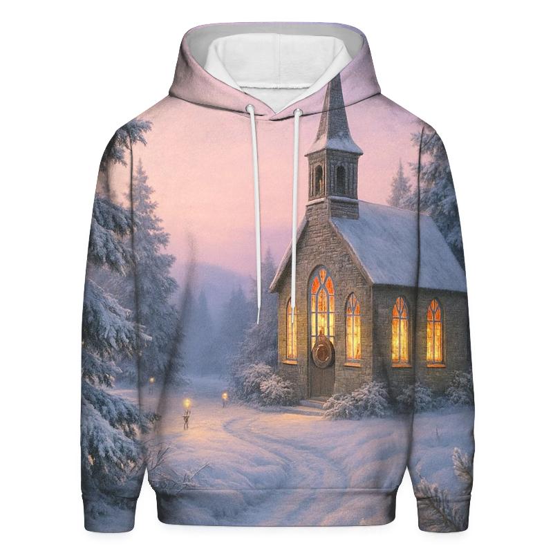 Church Bells At Dawn Over Frosted Pines heavyweight hoodies