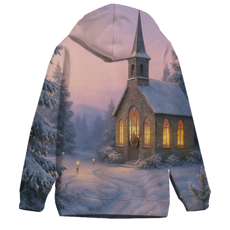 Church Bells At Dawn Over Frosted Pines heavyweight hoodies