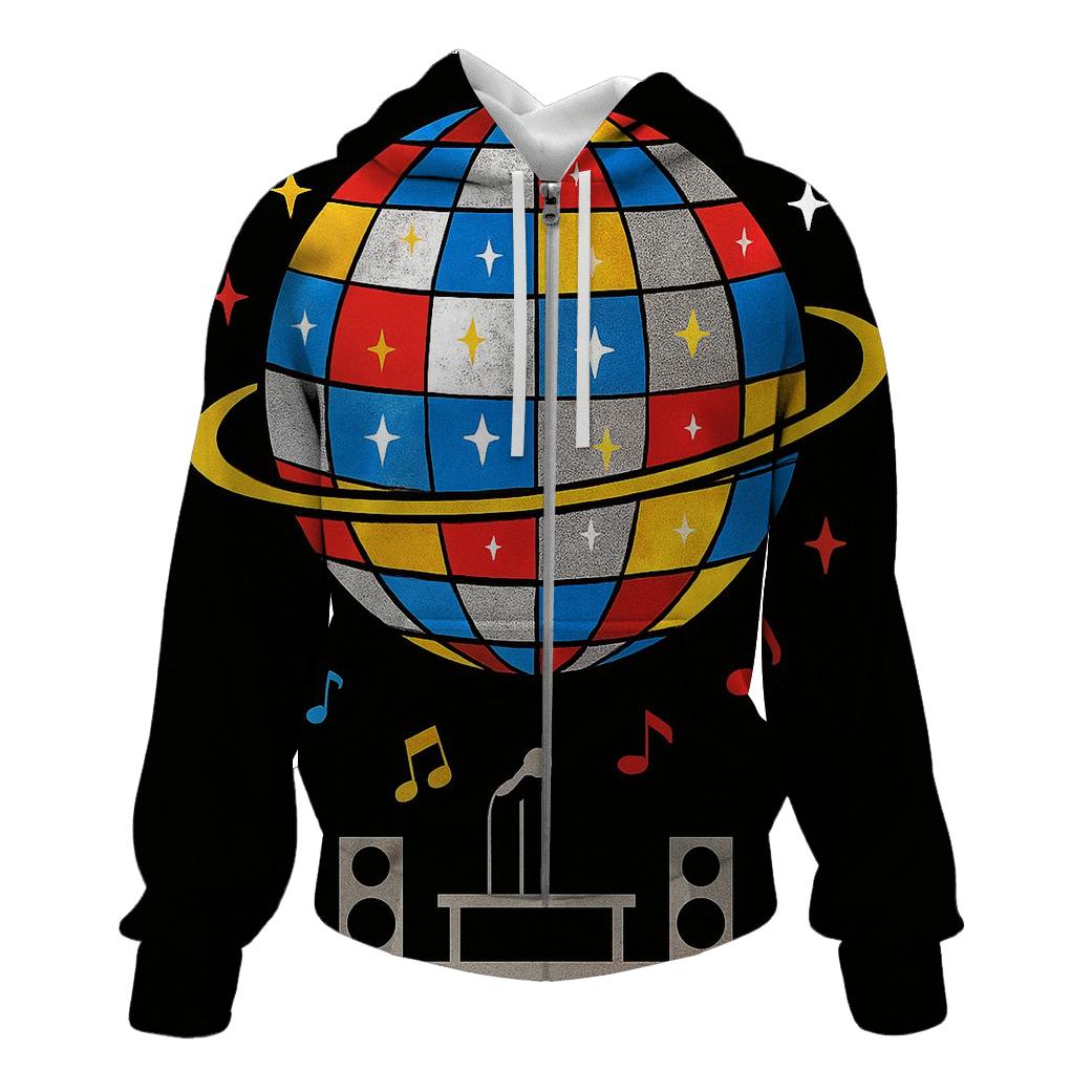 Disco Planet Reflections printed hoodies