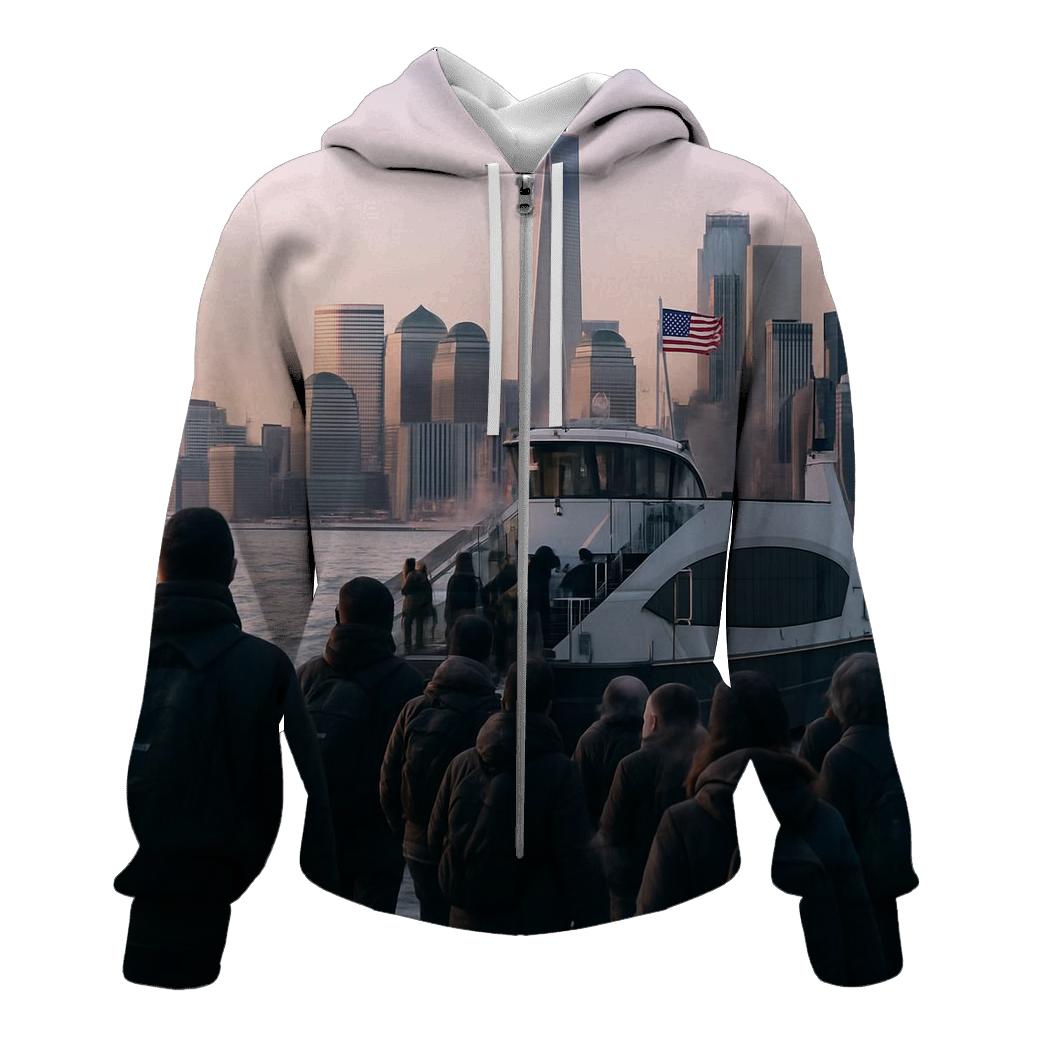 First Ferry Of Winter At Wall Street Pier zip-up hoodies