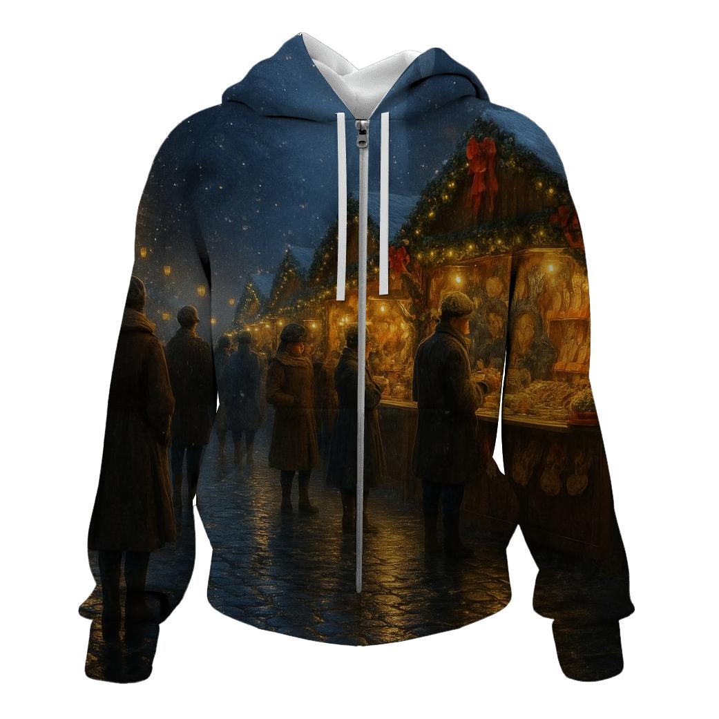 Midnight Market Under Lanterns And Falling Flurries embroidered hoodies