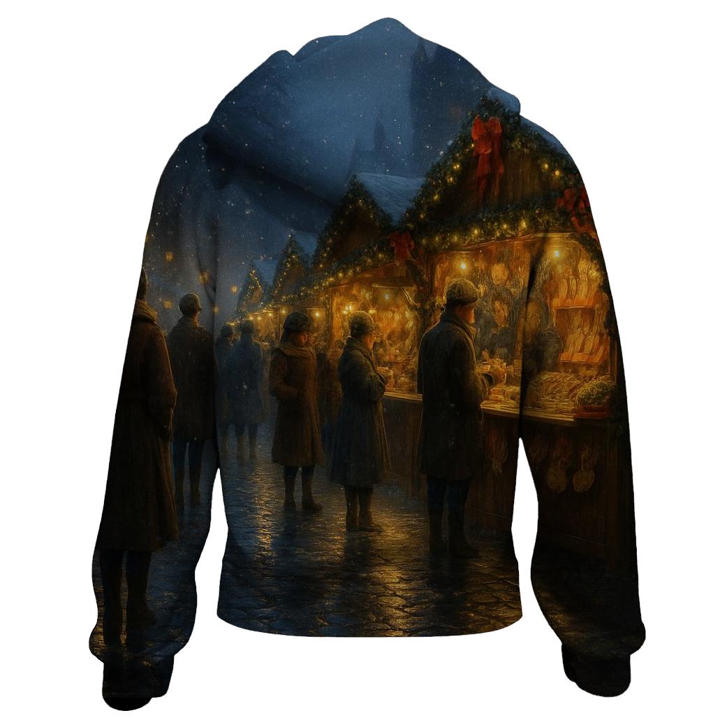 Midnight Market Under Lanterns And Falling Flurries embroidered hoodies
