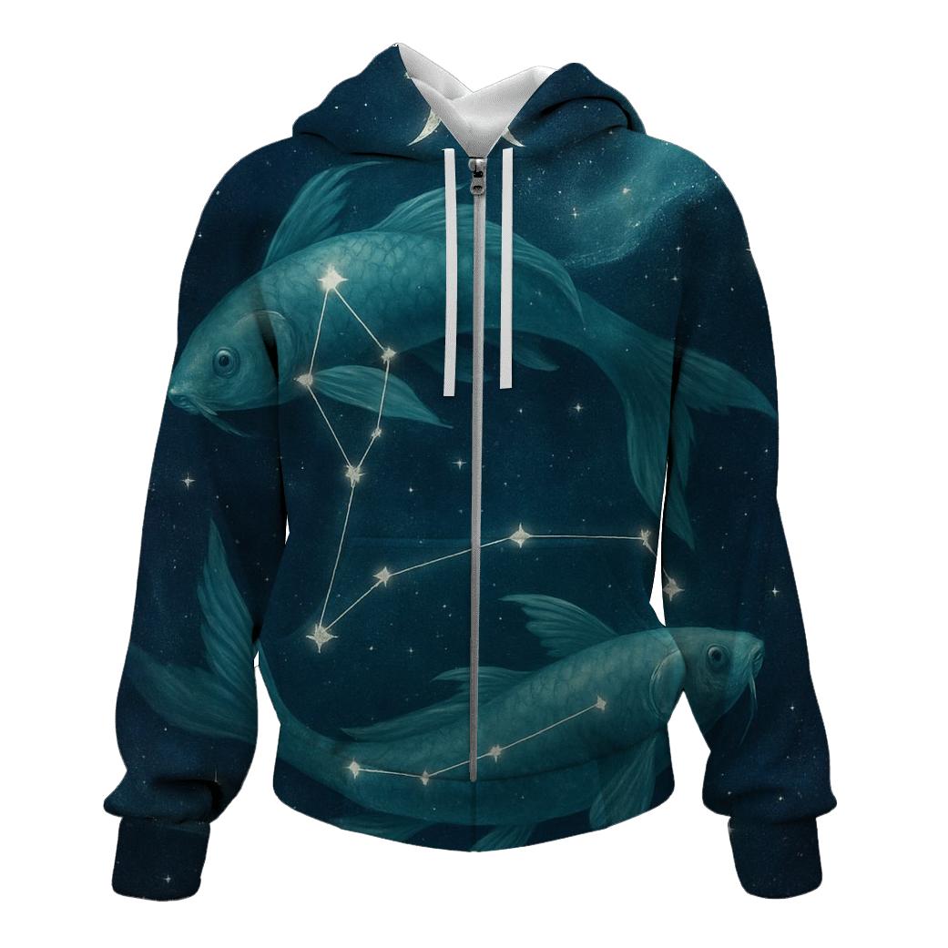 Pisces Twin Fish Nebula Drift printed hoodies