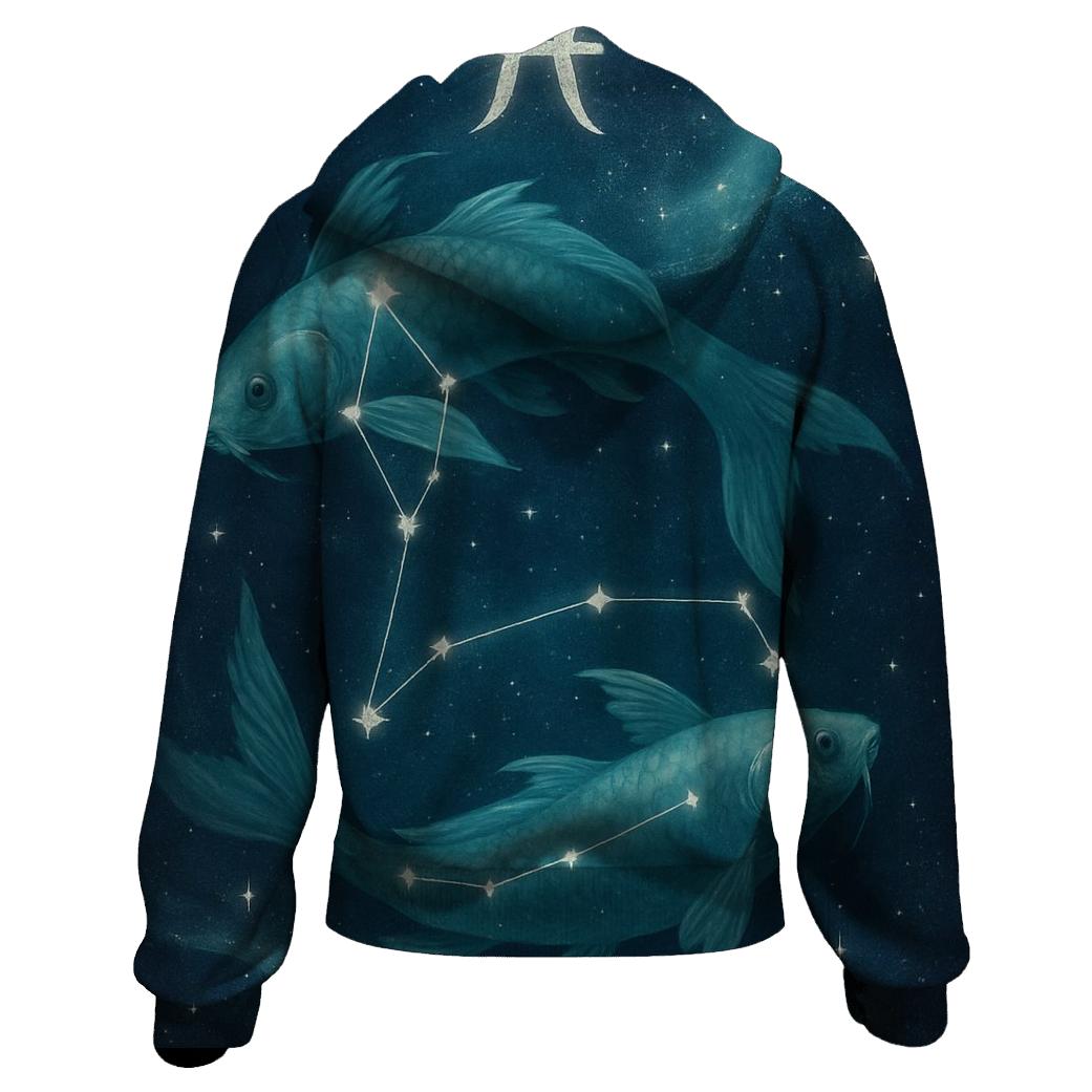 Pisces Twin Fish Nebula Drift printed hoodies