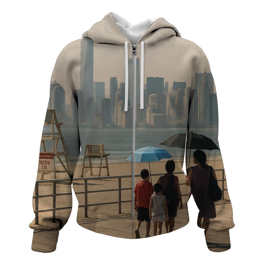 Coney Island Boardwalk With Distant Downtown Skyline lightweight hoodies