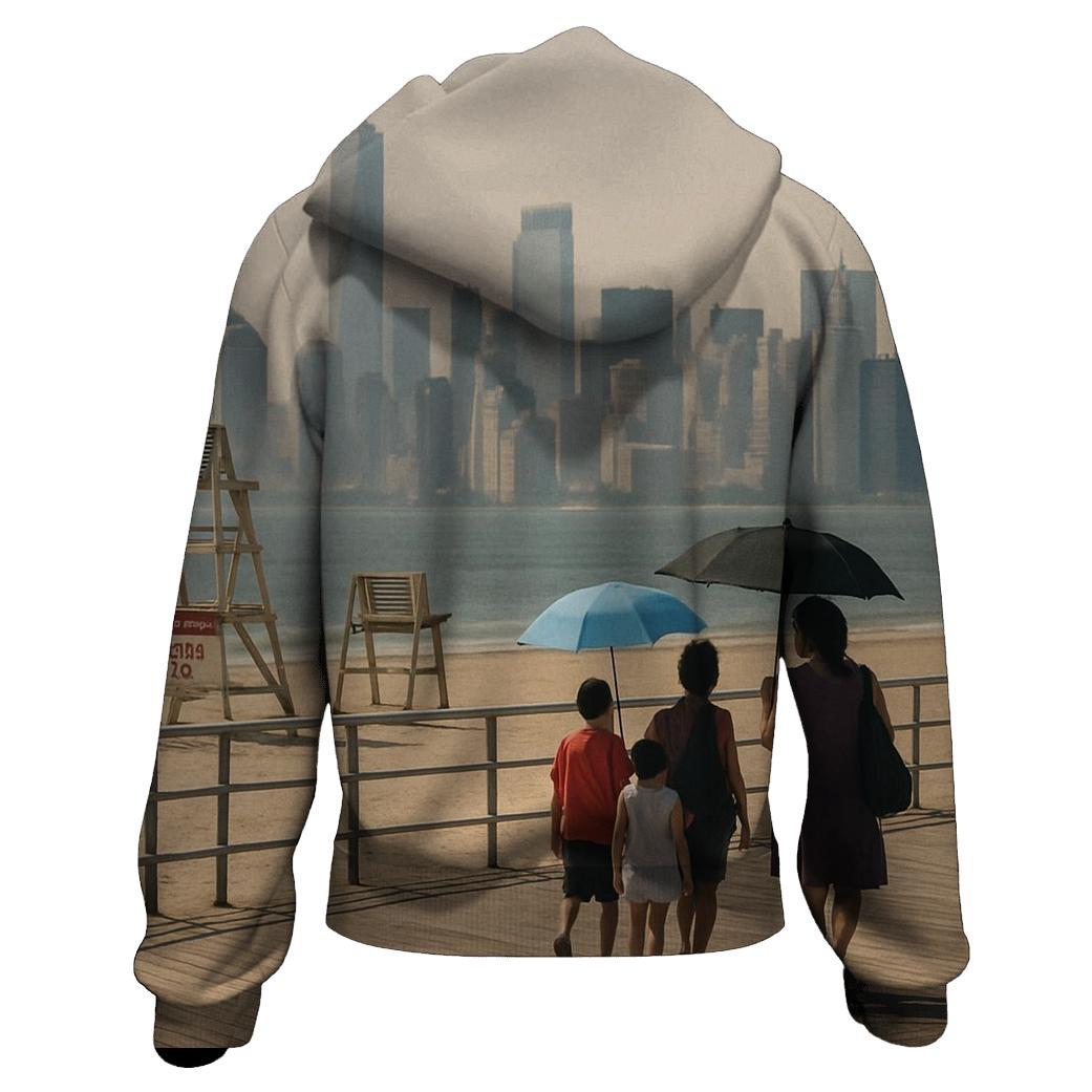 Coney Island Boardwalk With Distant Downtown Skyline lightweight hoodies