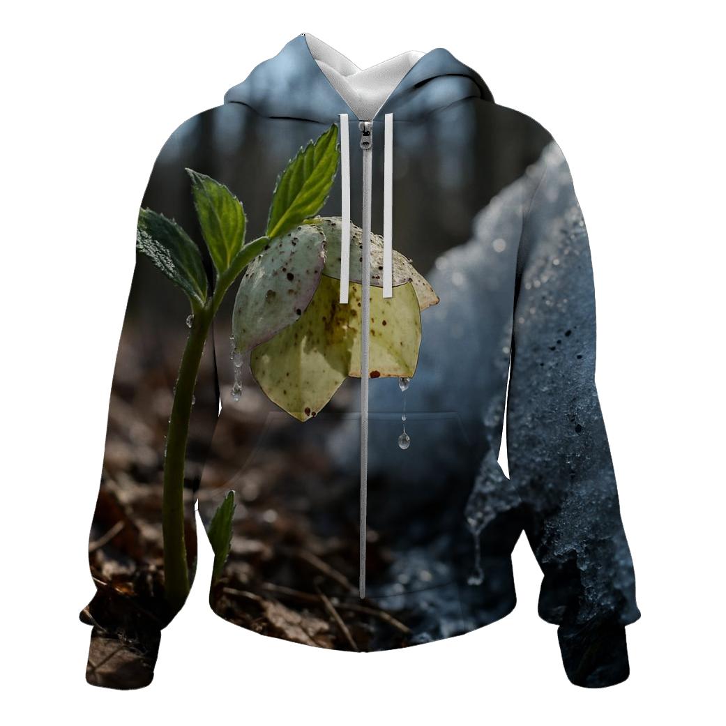 Hellebore Bloom Beneath Melting Snowpack premium hoodies