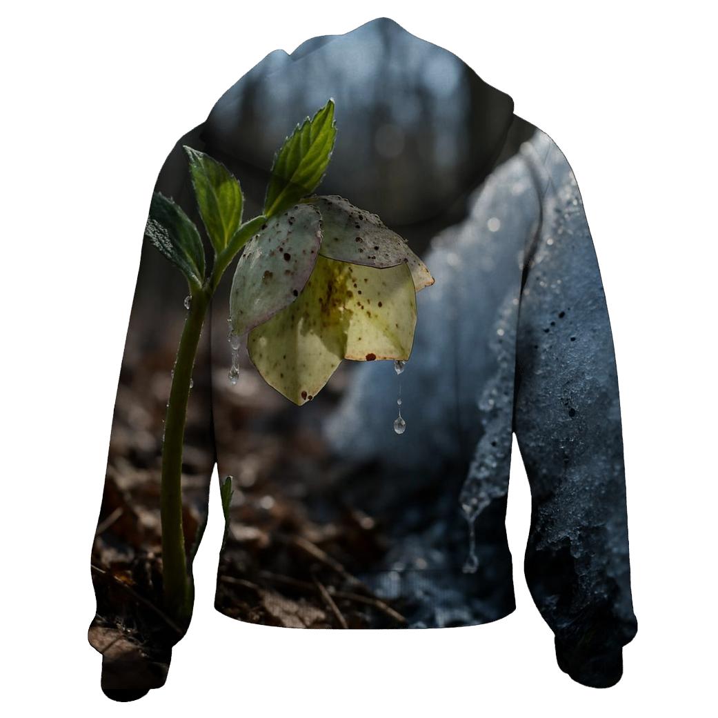 Hellebore Bloom Beneath Melting Snowpack premium hoodies