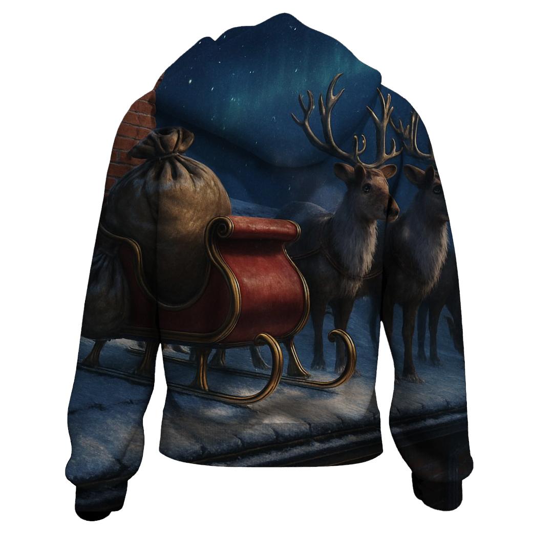 Santa Sleigh On Rooftops Beneath A Quiet Aurora hoodies fashion