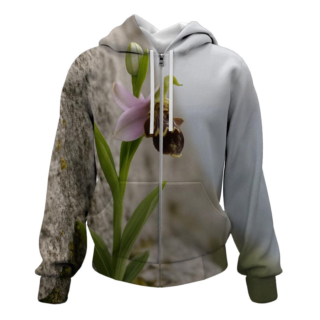 Wild Orchid On Limestone Cliff With Sea Mist printed hoodies