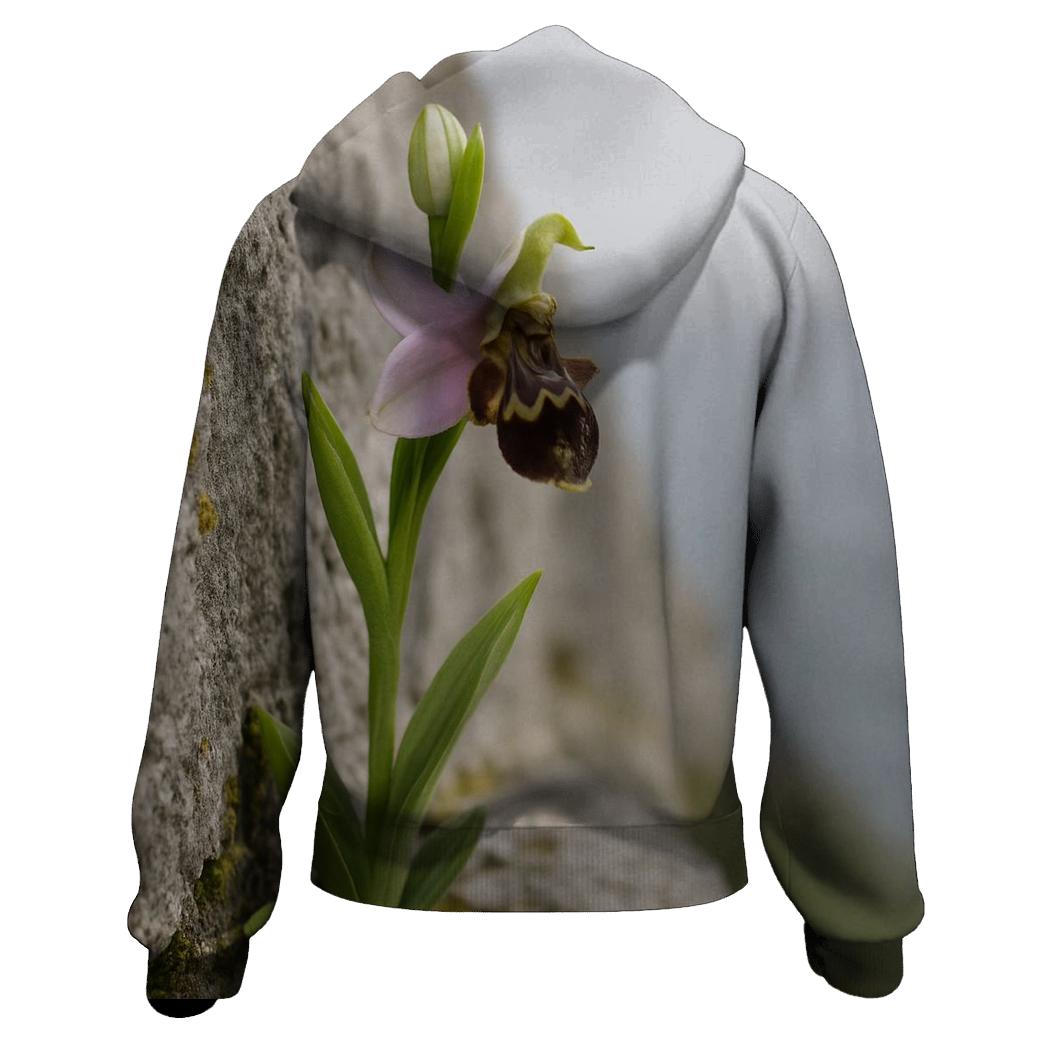 Wild Orchid On Limestone Cliff With Sea Mist printed hoodies