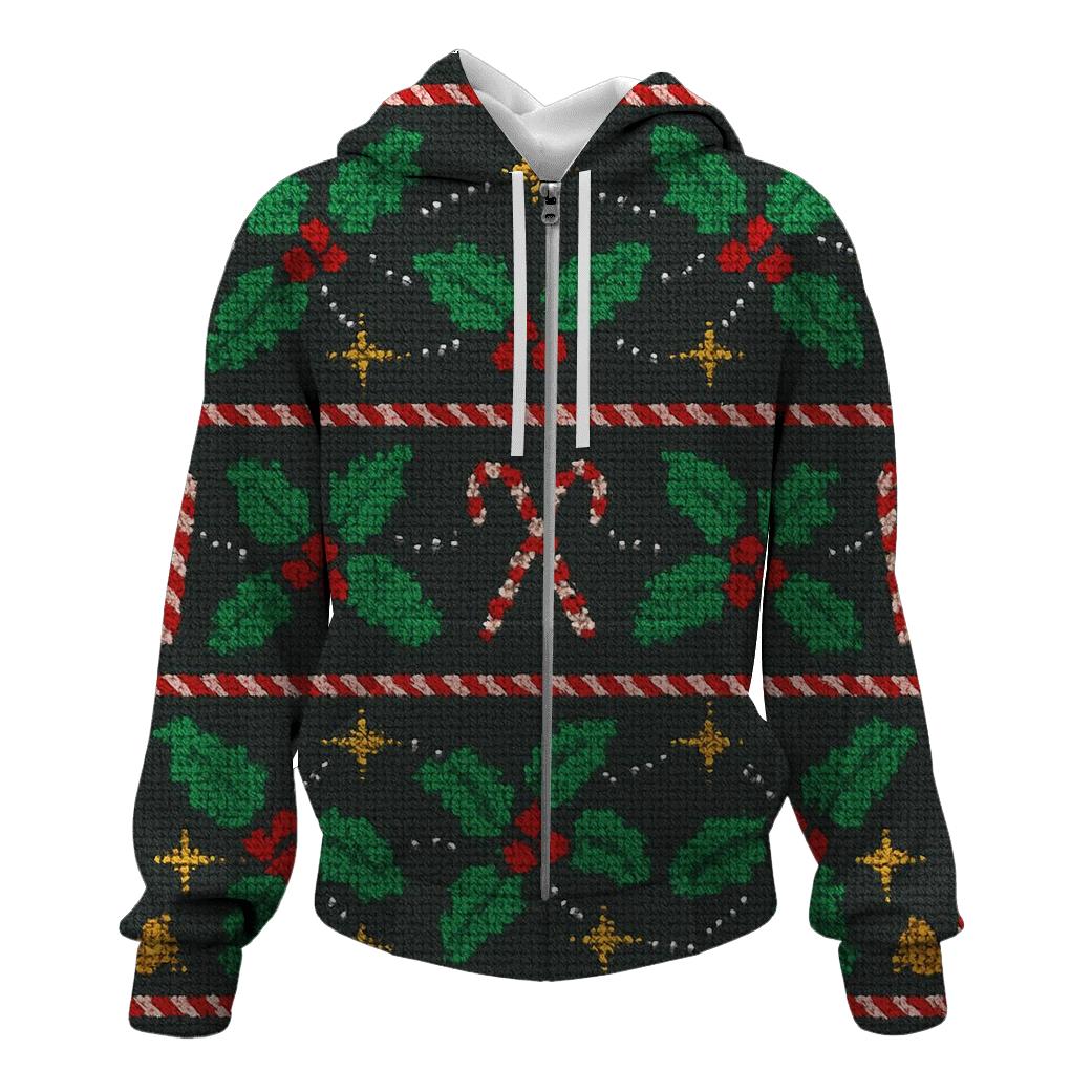 Holly Star Map Tapestry Design zip-up hoodies