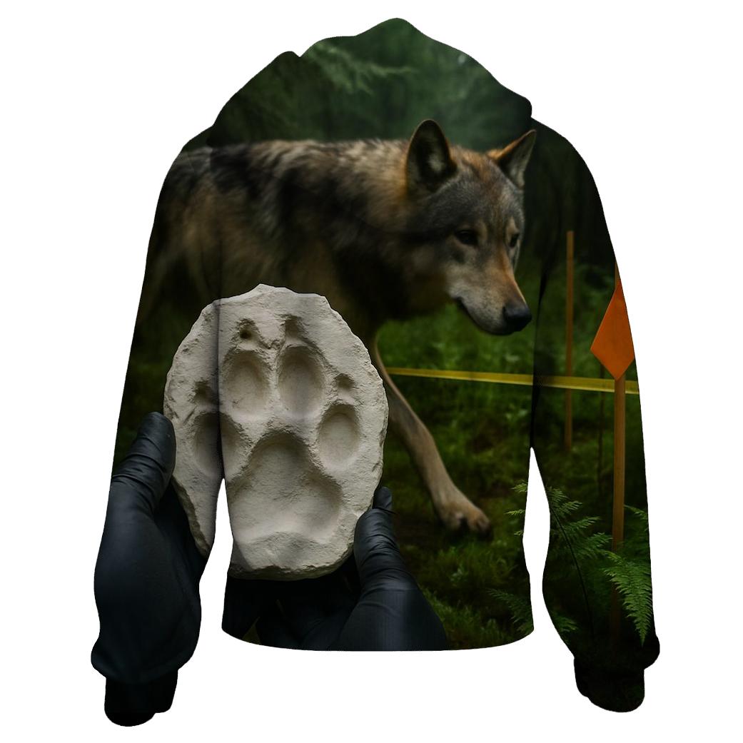Forest Regeneration Plot With Wolf Track Cast zip-up hoodies