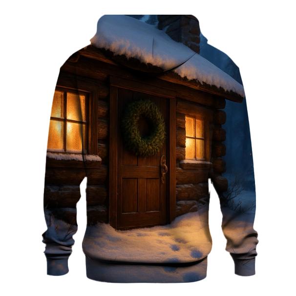 Snowy Cabin Door With Wreath And Warm Footprints pullover hoodies
