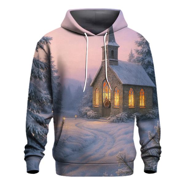 Church Bells At Dawn Over Frosted Pines premium hoodies