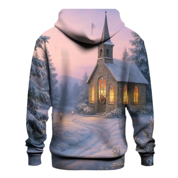 Church Bells At Dawn Over Frosted Pines premium hoodies