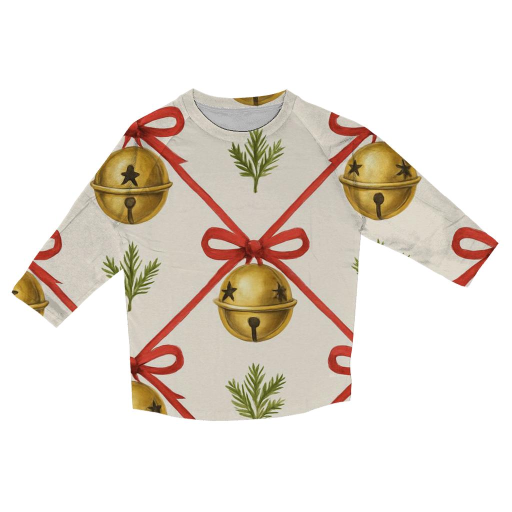 Golden Bell Lattice On Snow White Background printed three quarter sleeve shirts