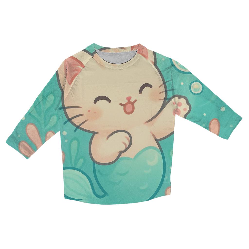 Bubble Reef Mermaid Kitten custom 3/4 sleeve shirts