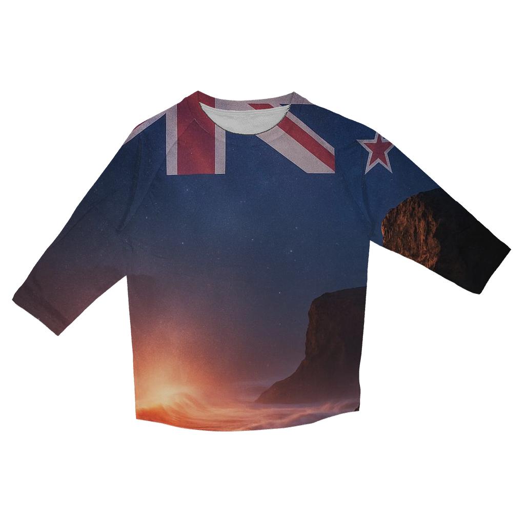 New Zealand Double Exposure Flag Star Coastline casual three quarter sleeve shirts