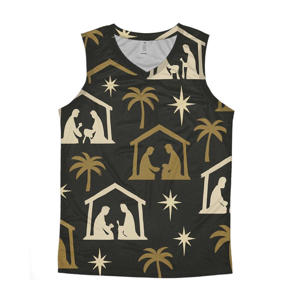 Midnight Nativity Silhouette Repeat On Charcoal Background custom tank tops