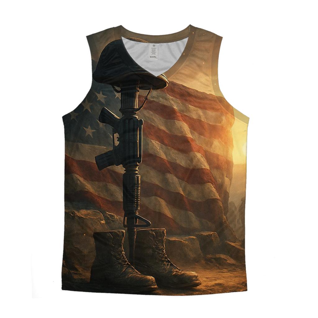 Fallen Rifle Vigil In Crimson Dawn cotton sleeveless tops