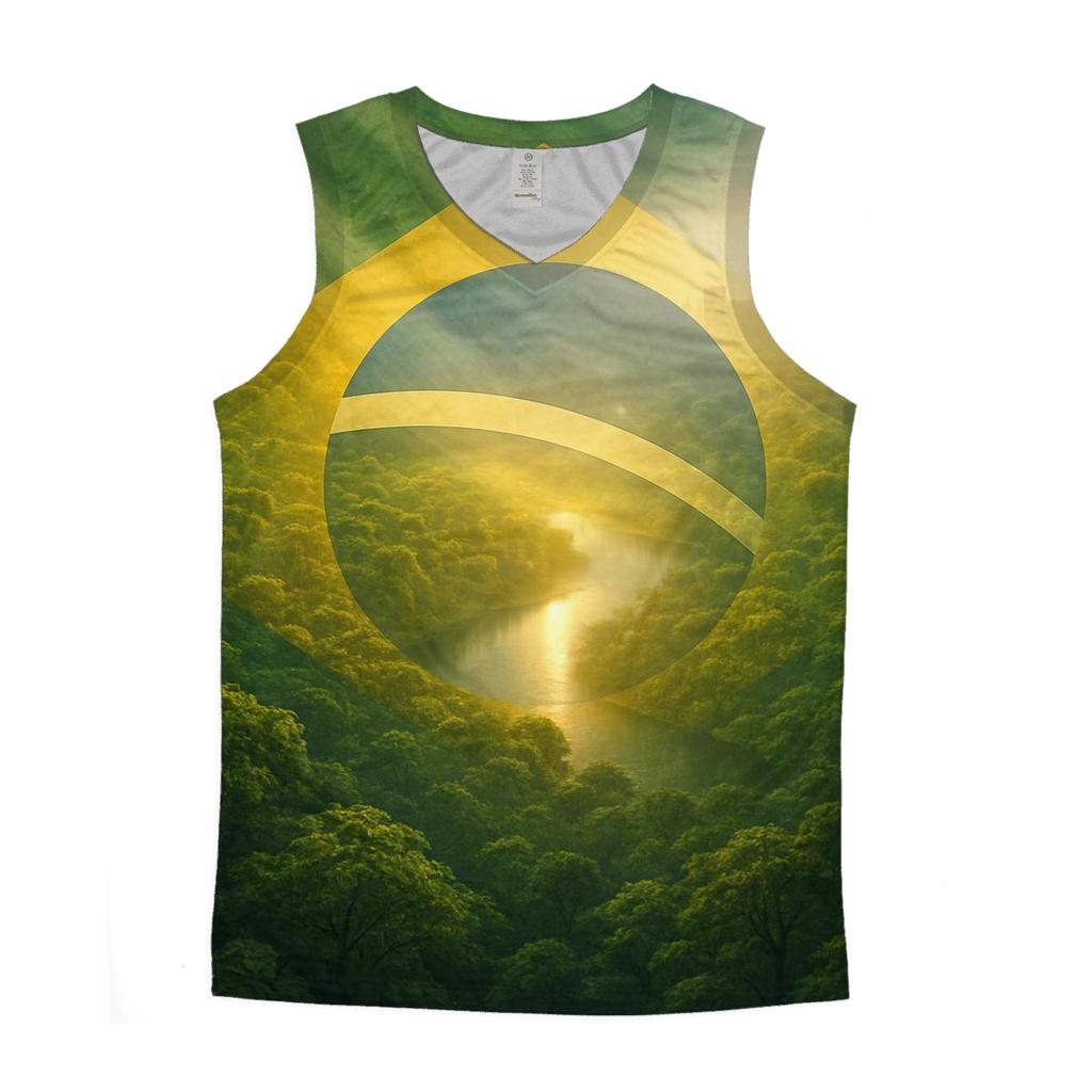 Brazil Double Exposure Flag Rainforest Pulse graphic print tank tops