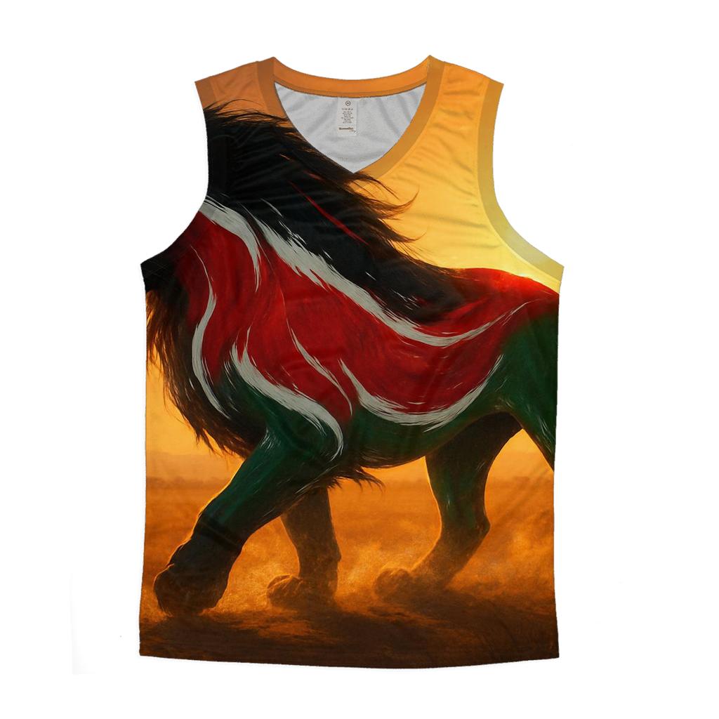 Kenya Surreal Savannah Flag Lion Shadow sports performance tank tops