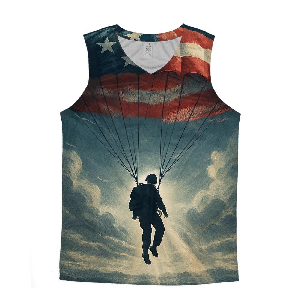 Paratrooper Descent Through Flag Colored Cloudbreak casual summer tank tops