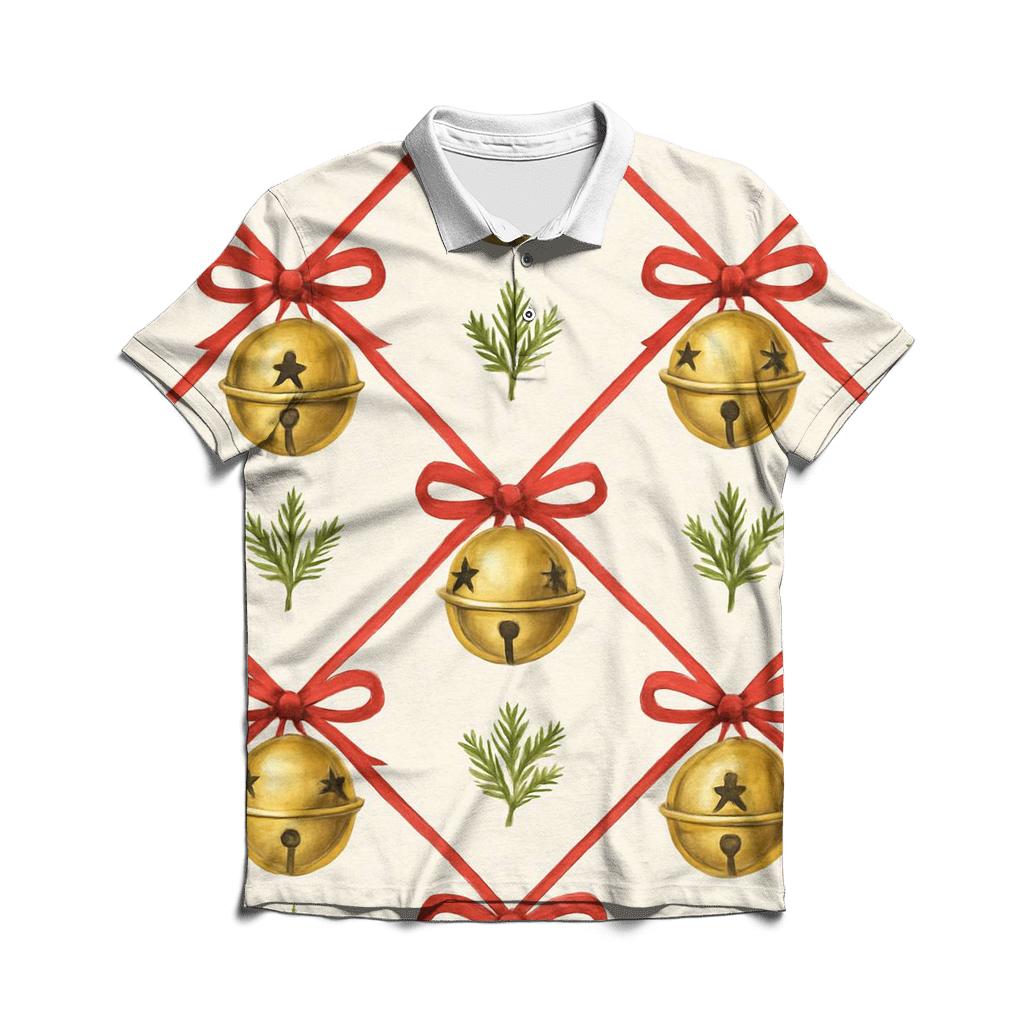 Golden Bell Lattice On Snow White Background branded logo polo shirts