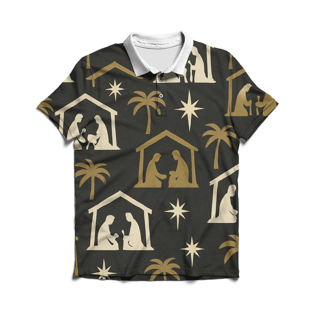 Midnight Nativity Silhouette Repeat On Charcoal Background classic pique polos