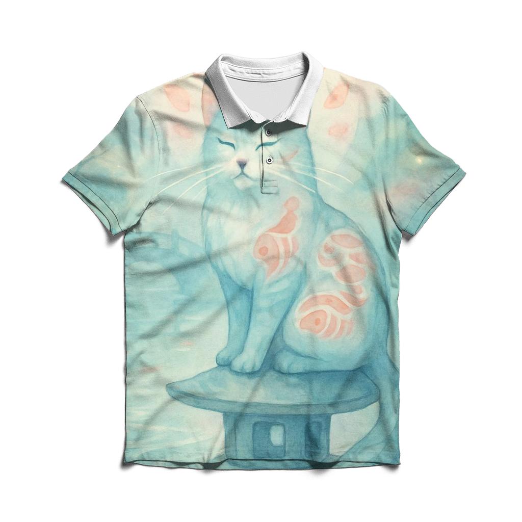 Moonlit Koi Garden Guardian Cat branded logo polo shirts