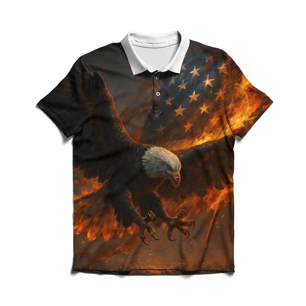 Eagle Over Ember Flag stylish collar polo tees
