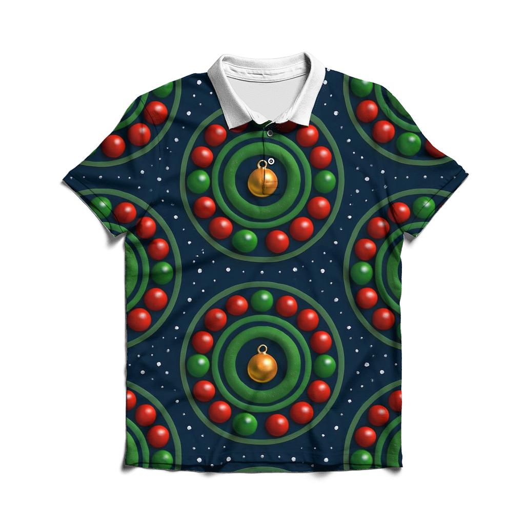 Red Green Ornament Concentric Rings On Navy Background designer slim fit polos