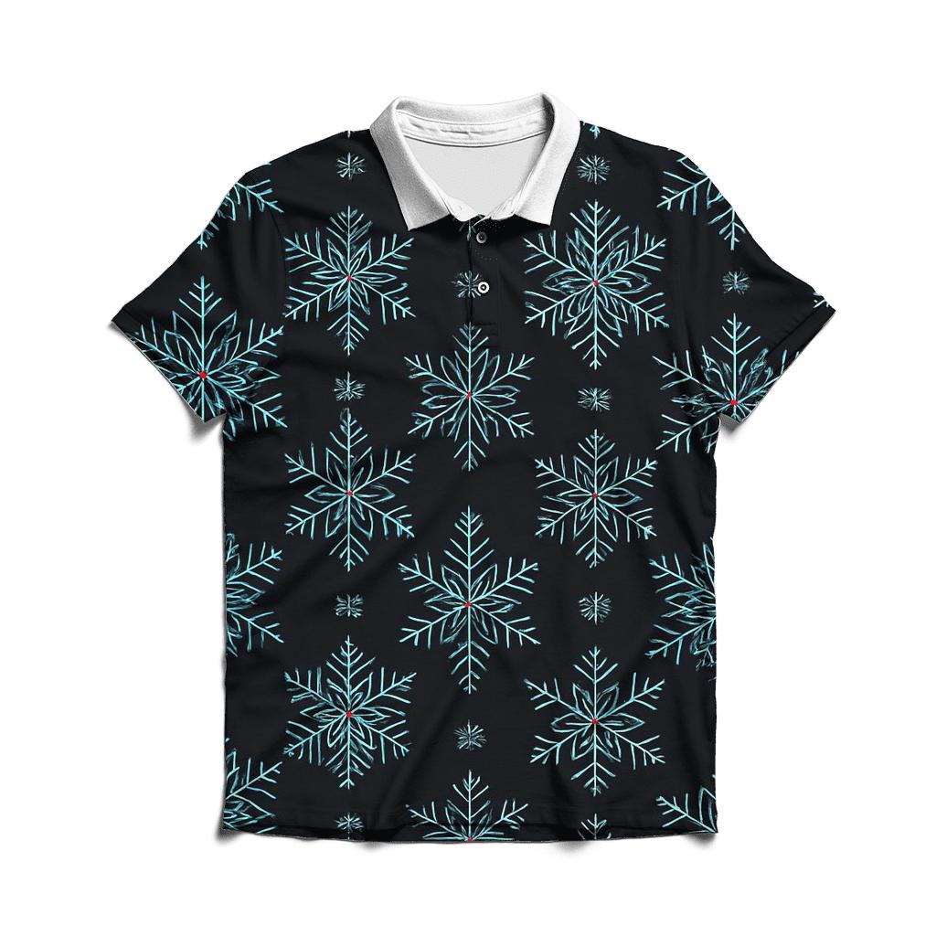 Icy Snowflake Geometry Grid On Black Background branded logo polo shirts