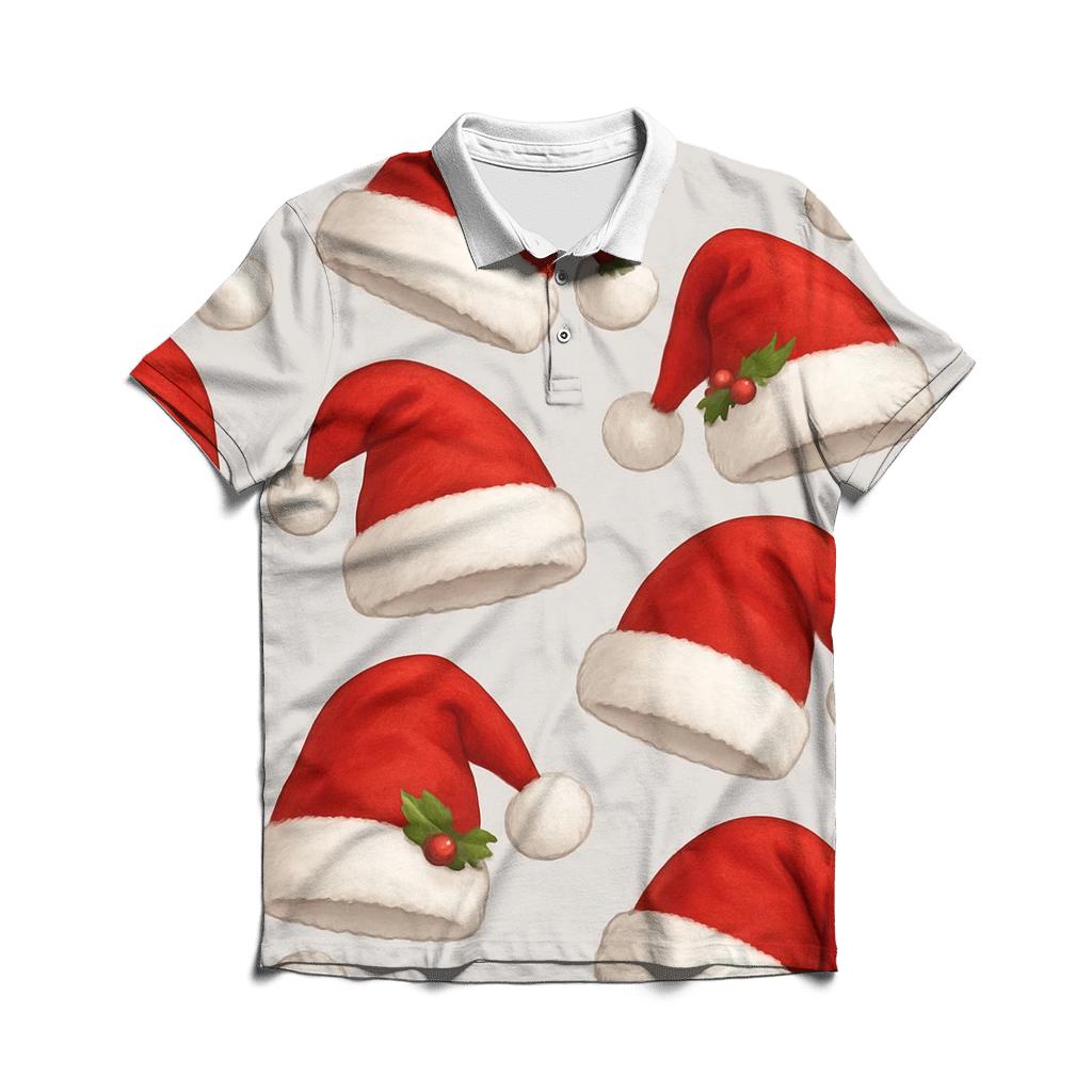 Santa Hat Scatter Rhythm On Soft Gray Background stylish collar polo tees