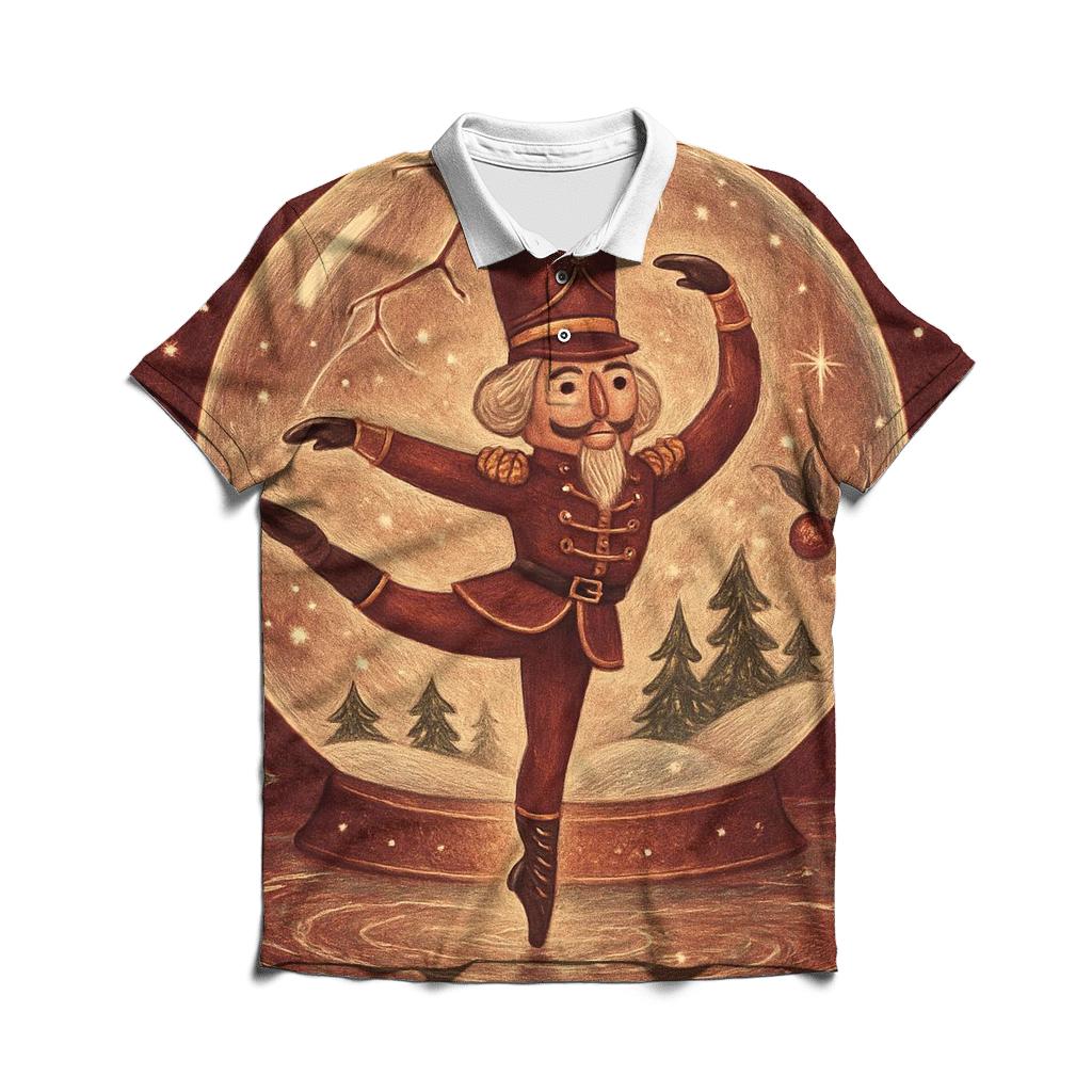 Nutcracker Ballet In A Snow Globe Forest premium cotton polo shirts