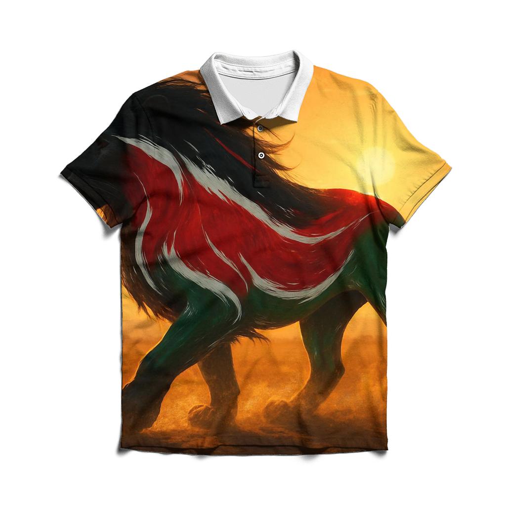 Kenya Surreal Savannah Flag Lion Shadow classic pique polos