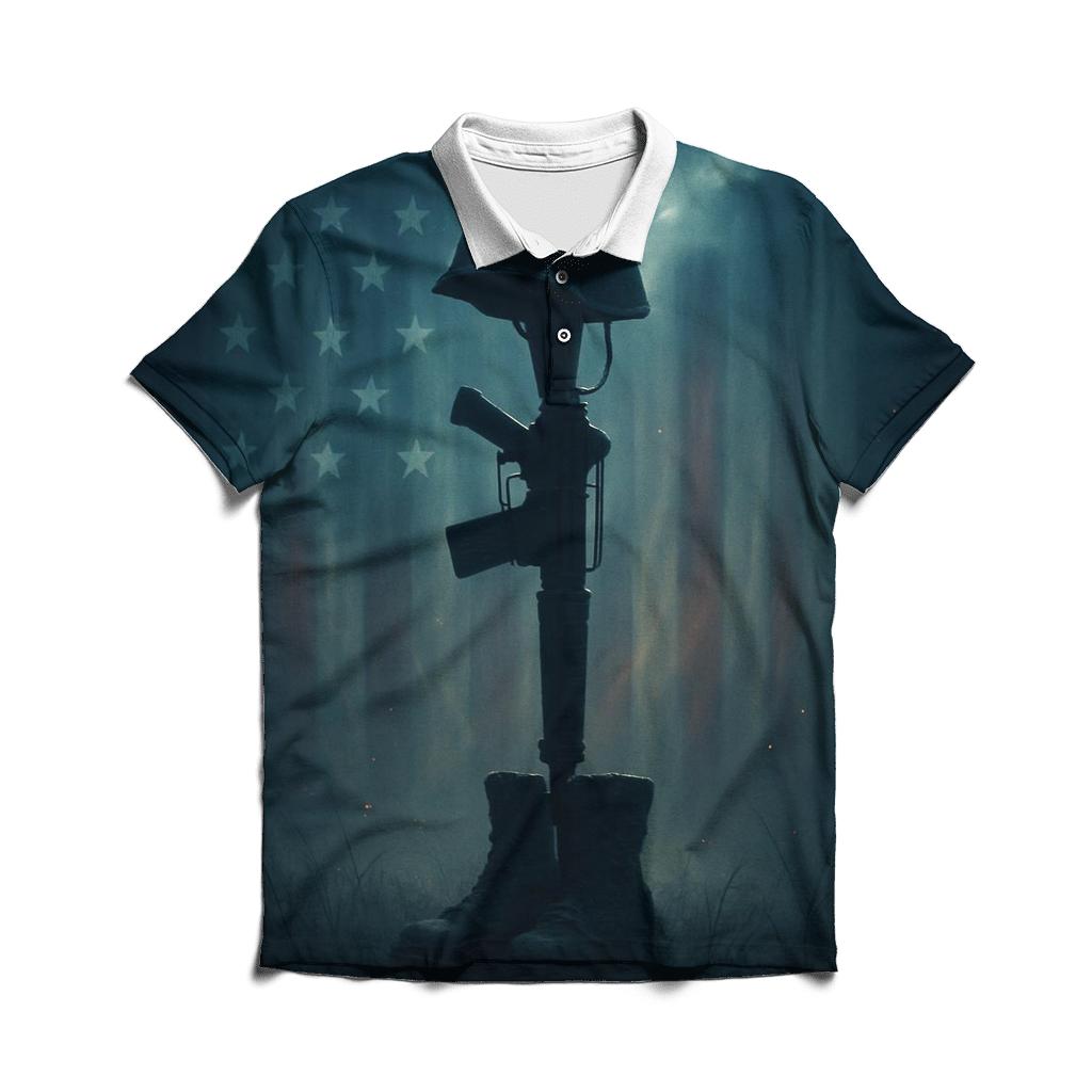 Battlefield Cross In Starlit Quiet embroidered polo tops