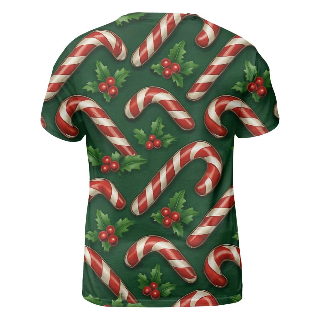 Crimson Candy Cane Chevron On Deep Pine Background artistic all-over print tops