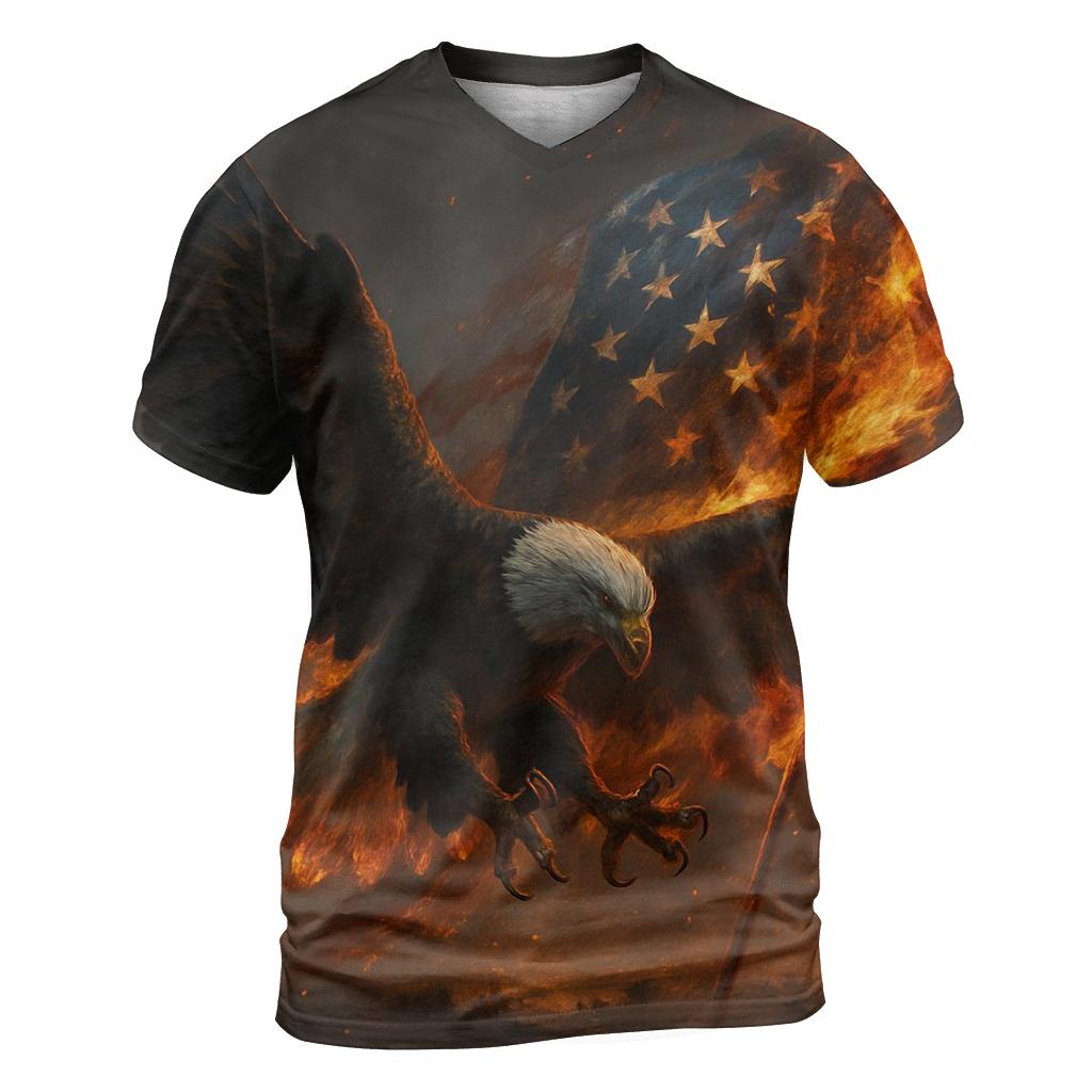 Eagle Over Ember Flag vibrant all-over design tees