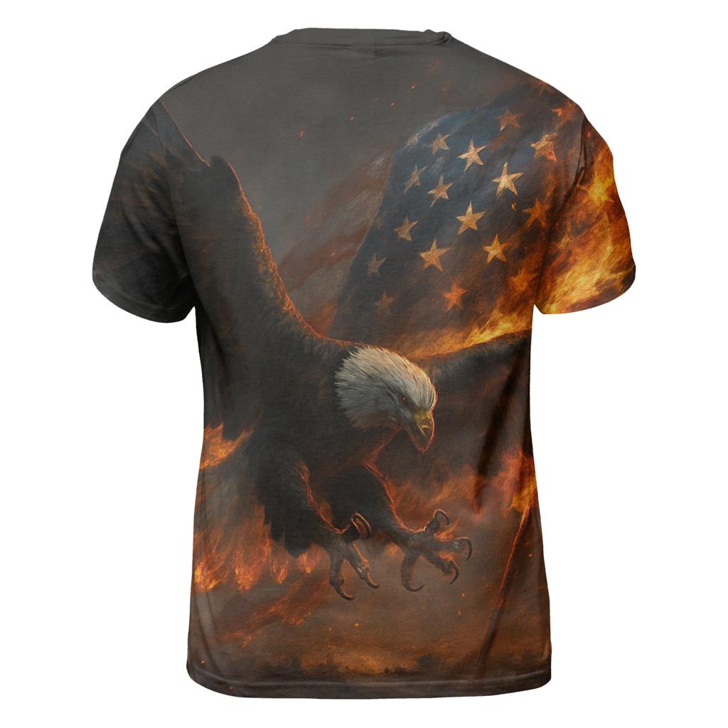 Eagle Over Ember Flag vibrant all-over design tees