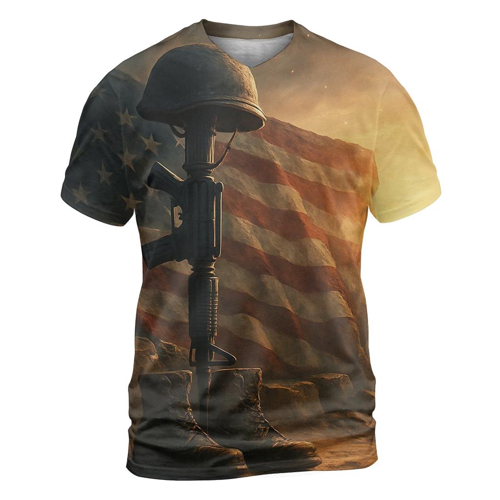 Fallen Rifle Vigil In Crimson Dawn statement graphic shirts