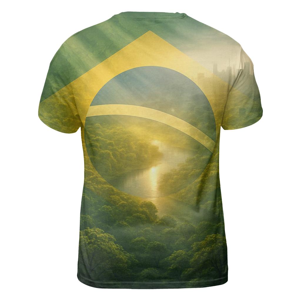 Brazil Double Exposure Flag Rainforest Pulse designer pattern shirts