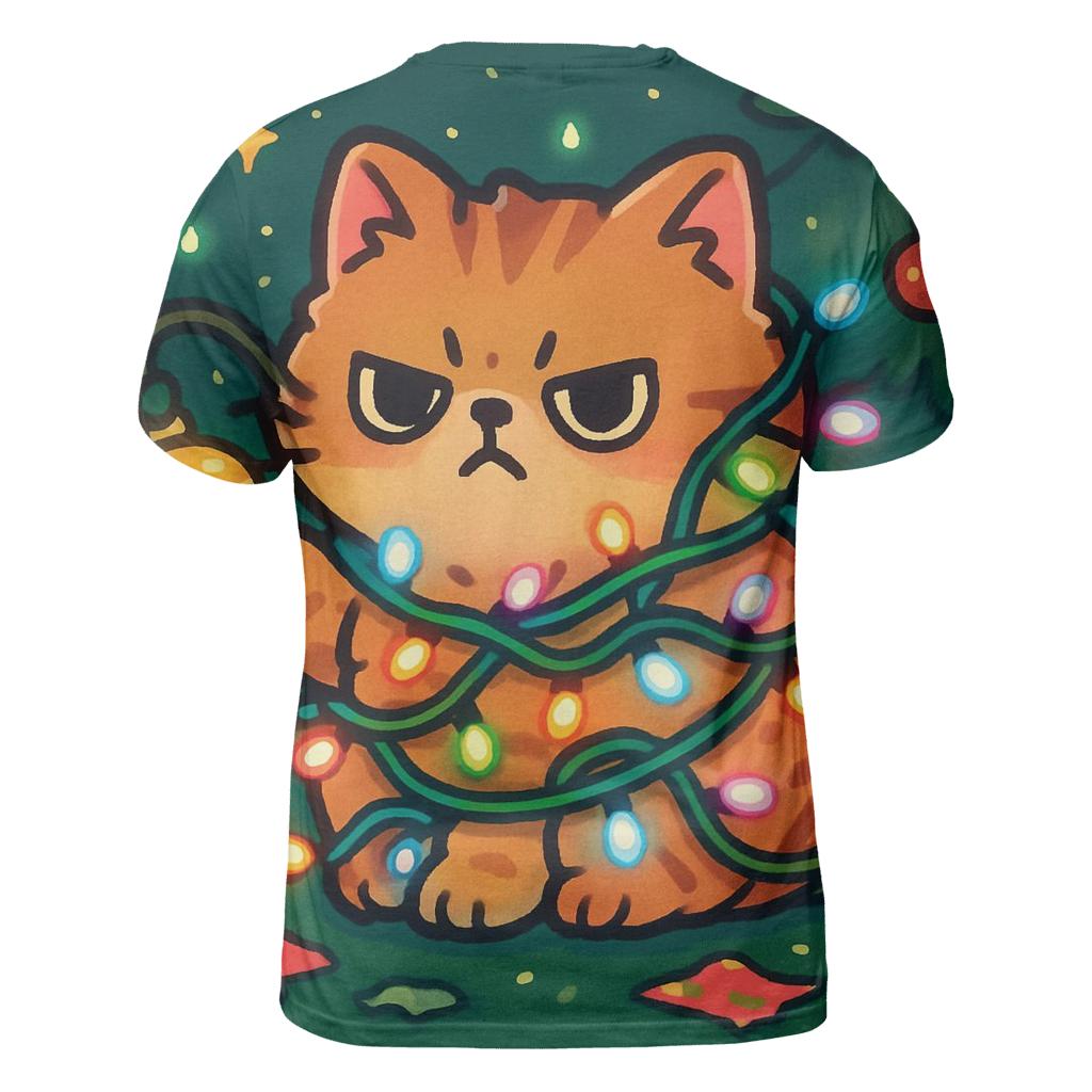 Christmas Cat Tangled In Lights creative print fashion shirts