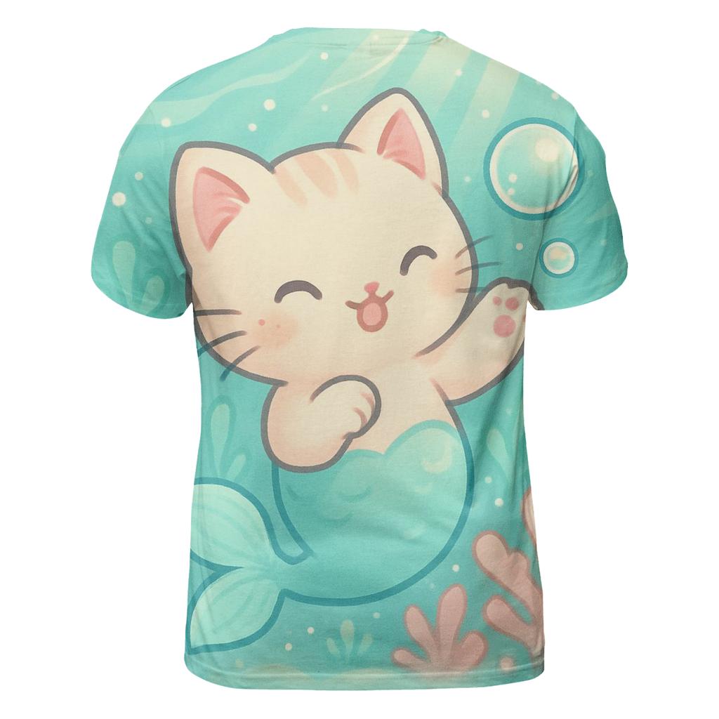 Bubble Reef Mermaid Kitten artistic all-over print tops