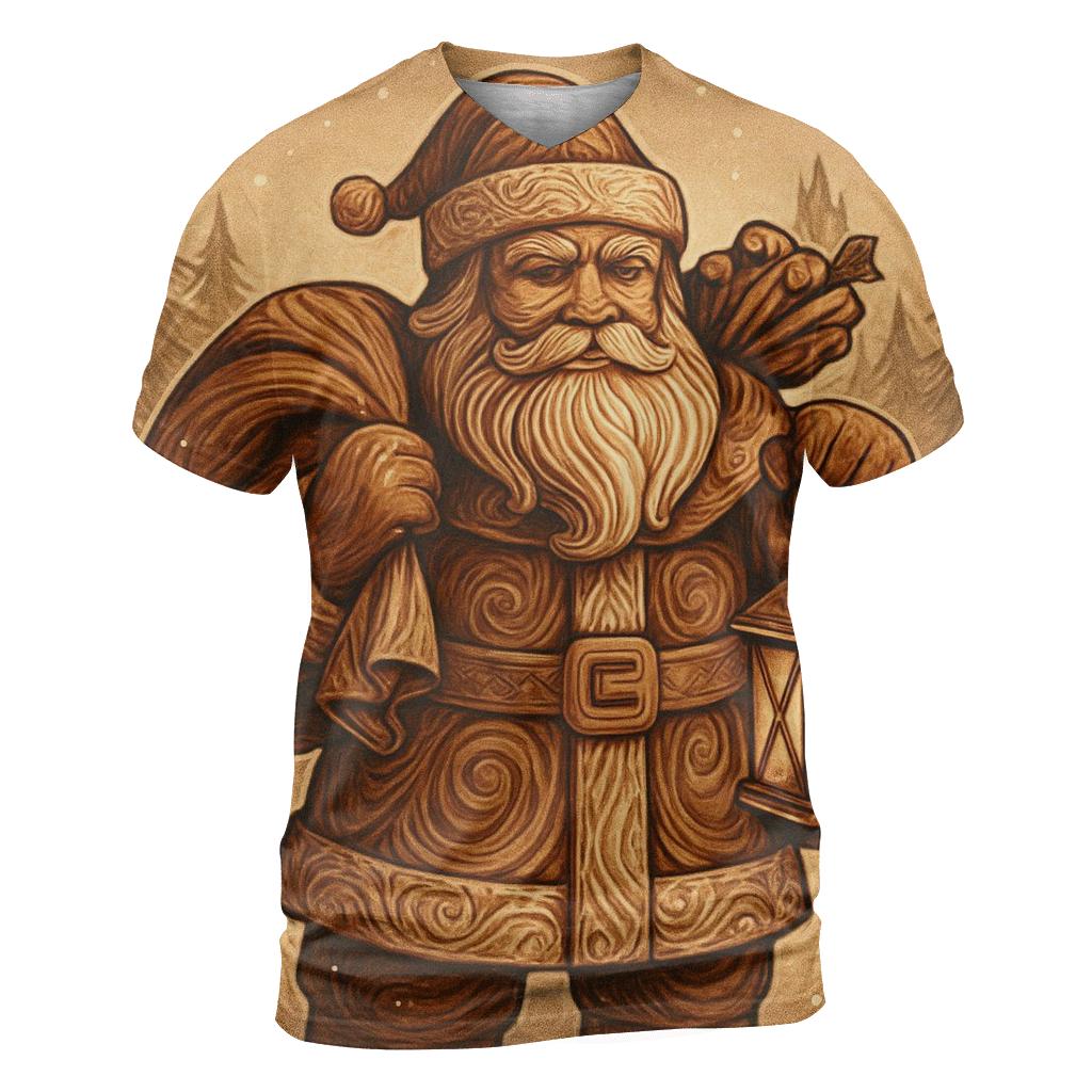 Wood Carved Vintage Santa Relic trendy printed shirt styles